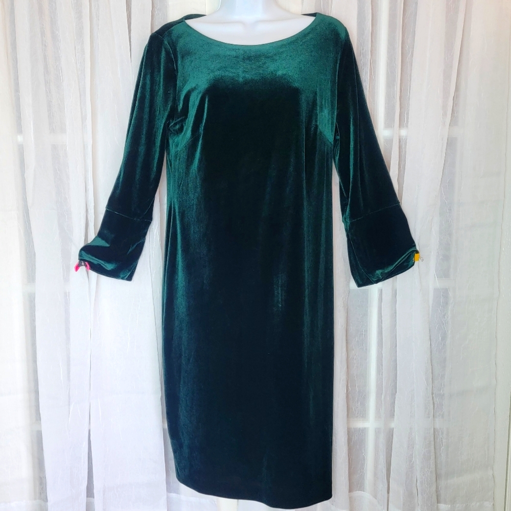Calvin Klein Dress 12 Velvet Sheath 3/4 Sleeve Holiday Cocktail Wedding Romantic